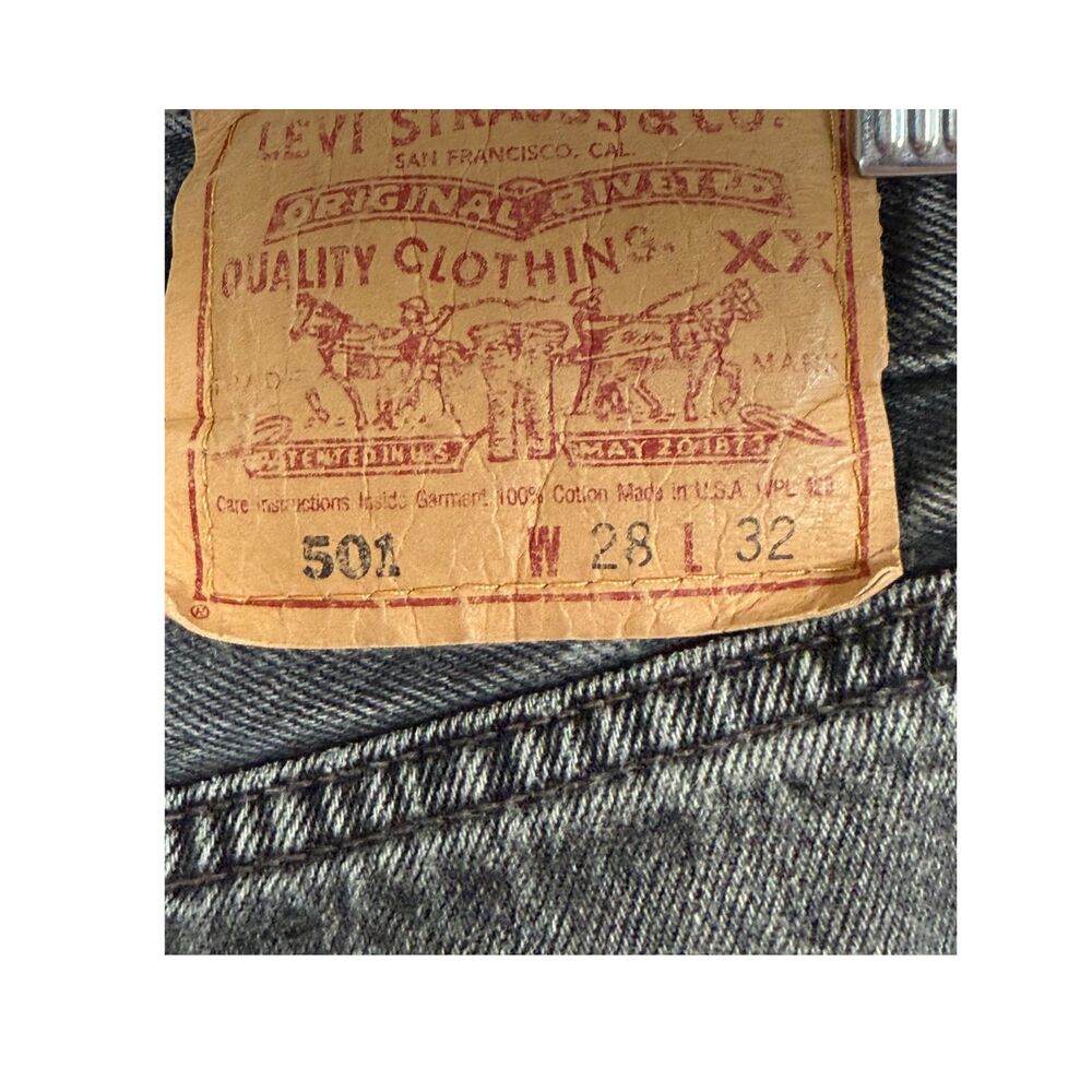 Vintage Levi’s 501 Black Jeans Button Fly Made in USA Distressed Grunge Cut Hem - Picture 4 of 7